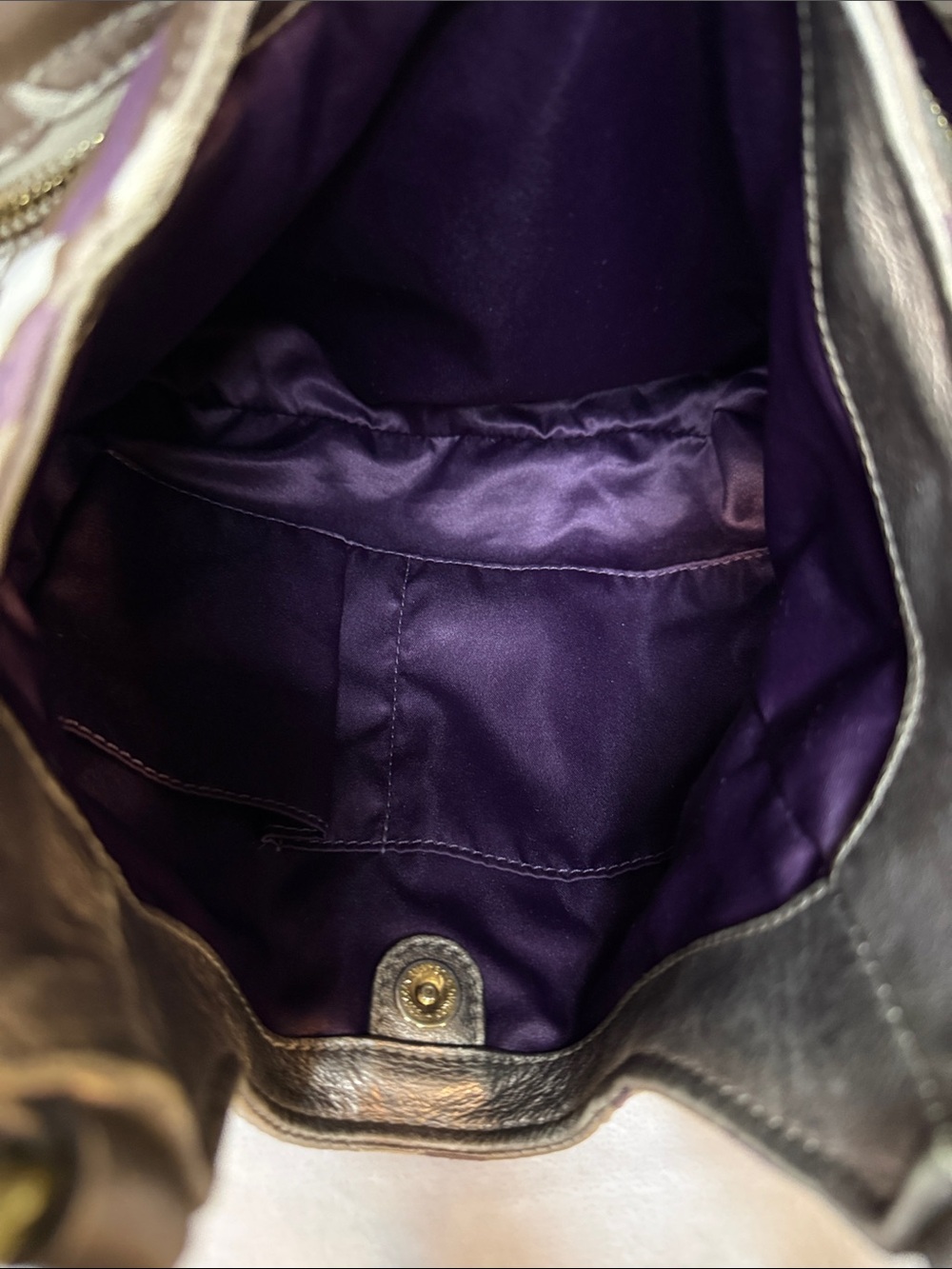 Coach Op Art Glam C1276-19844 Purple Satin Lined Metallic Bronze Shoulder Bag - Picture 9 of 12